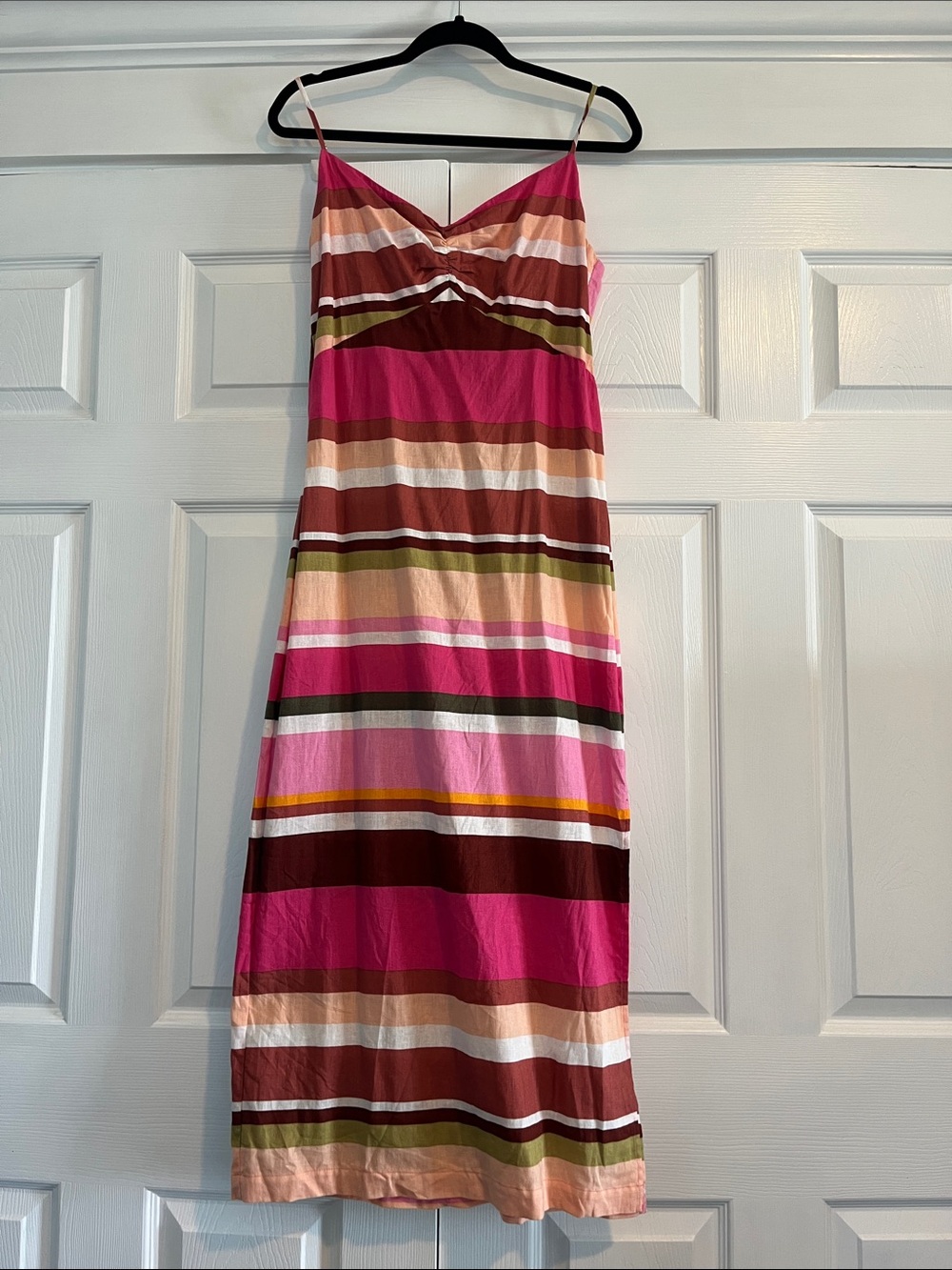 NWOT LOFT Linen Blend Striped Pink Multicolor Dress